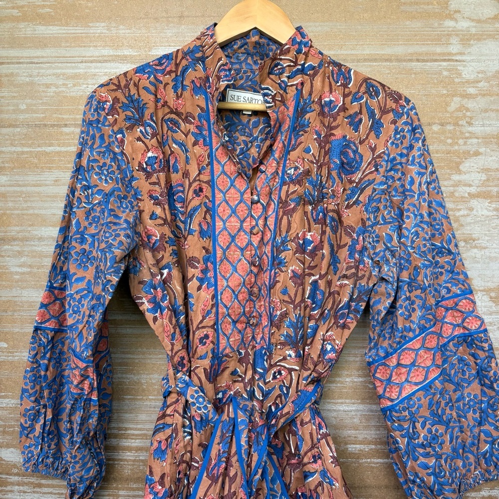 Sue Sartor x Anthropologie Flounce Shorty Dress Floral Boho Preppy Womens L - Picture 7 of 7